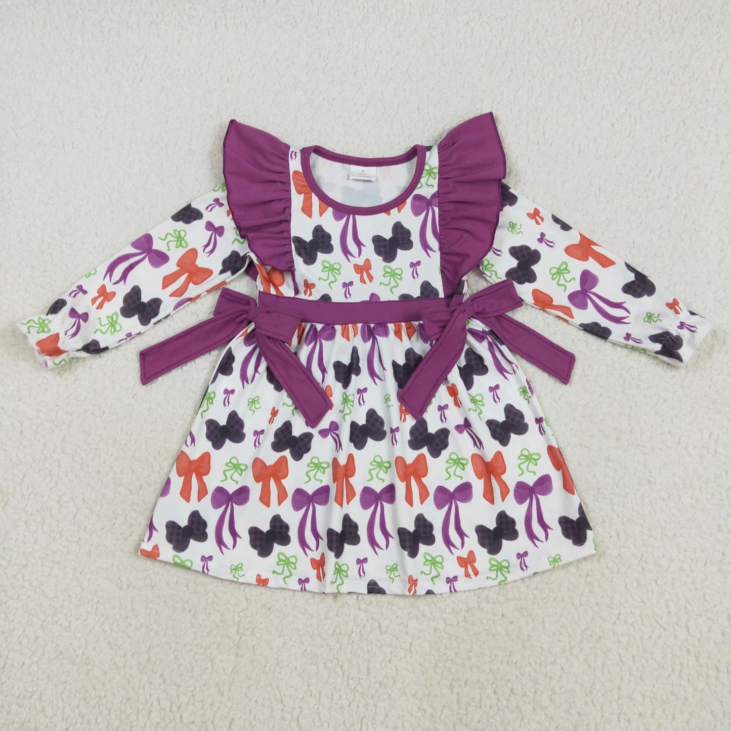 Baby Girl Long Sleeves Bows Halloween Knee Length Dress RTS