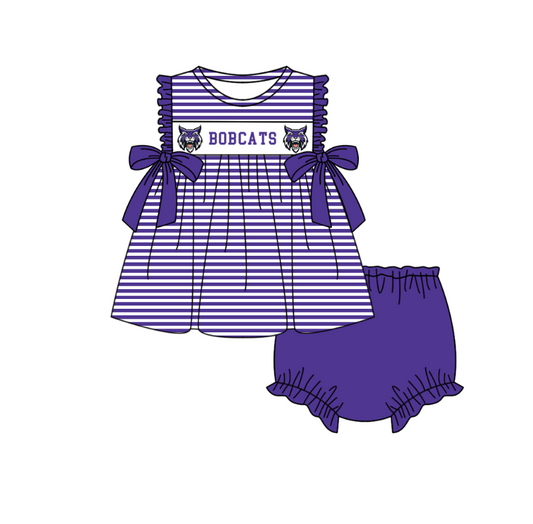 ( Moq 5 ) Baby Girls Toddler Purple Stripes Bows Tops Bummie Shorts Team Set