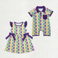 Sibling Baby Boys Girls Short Sleeves Mardi Gras Anchors Checked Buttons Romper Knee Length Dress RTS