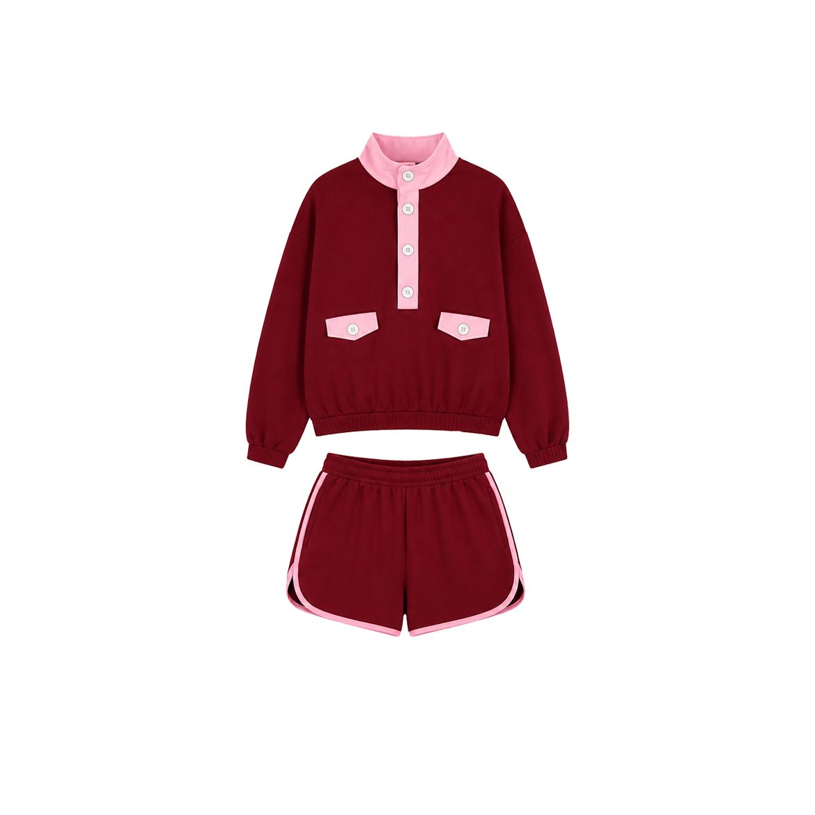 ( Moq 5 ) Preorder Baby Girls Kids Long Sleeves Pockets Buttons Shirt Shorts Cotton Set Clothes