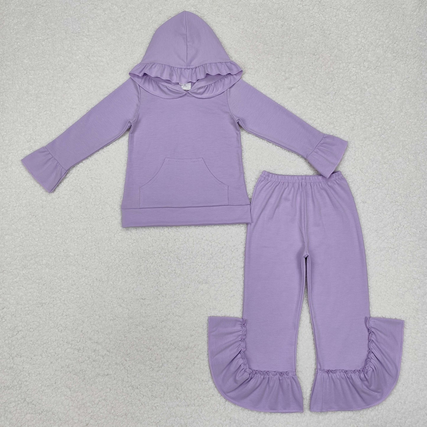 Baby Girl Long Sleeves Purple Hoodie Pocket Shirt Ruffle Cotton Pants Clothes Set