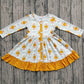 Baby Girl Long Sleeves Pumpkins Bows Floral Button Ruffle Knee Fall Dress RTS