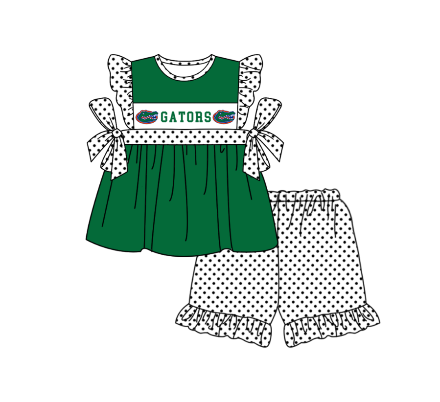 ( Moq 5 ) Baby Girls Toddler Short Sleeves Bows Green Tunic Dots Shorts Team Set