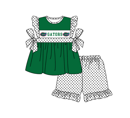 ( Moq 5 ) Baby Girls Toddler Short Sleeves Bows Green Tunic Dots Shorts Team Set