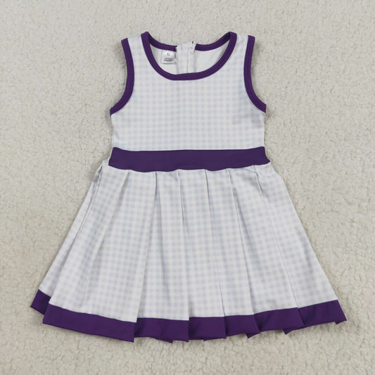 Baby Girl Sleeveless Purple Plaid Summer Yoga Active Zipper Shorts Knee Length Dress RTS