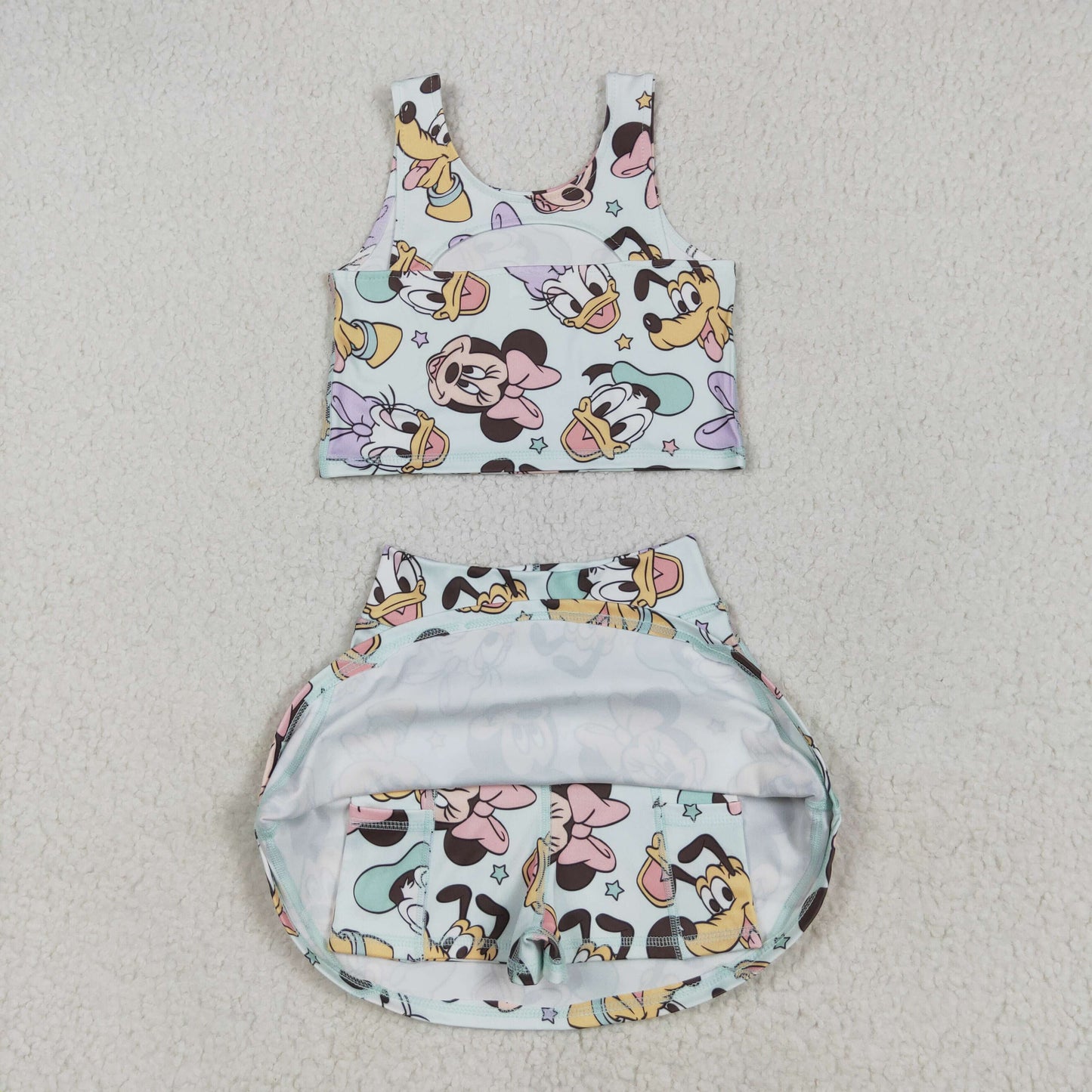 Baby Girl Sleeveless Mouse Ducks Tops Skort Yoga Active Cartoon Set RTS