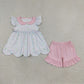 Sibling Baby Girls Kids Short Sleeves Flower Scallop Dress Set RTS