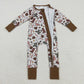 Baby Boy Long Sleeves Pumpkins Western Cow Boots Cactus Zipper Fall Romper RTS