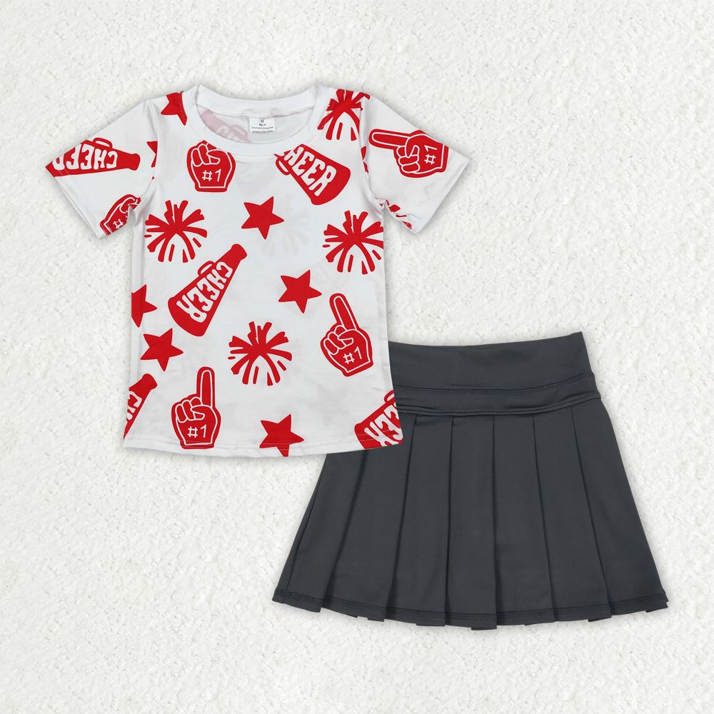 Baby Girl Short Sleeveless Cheer Red Shirt Yoga Active Shorts Black Skort Set RTS
