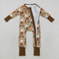 Baby Boy Long Sleeves Cow Cactus Boots Zipper Western Halloween Romper RTS