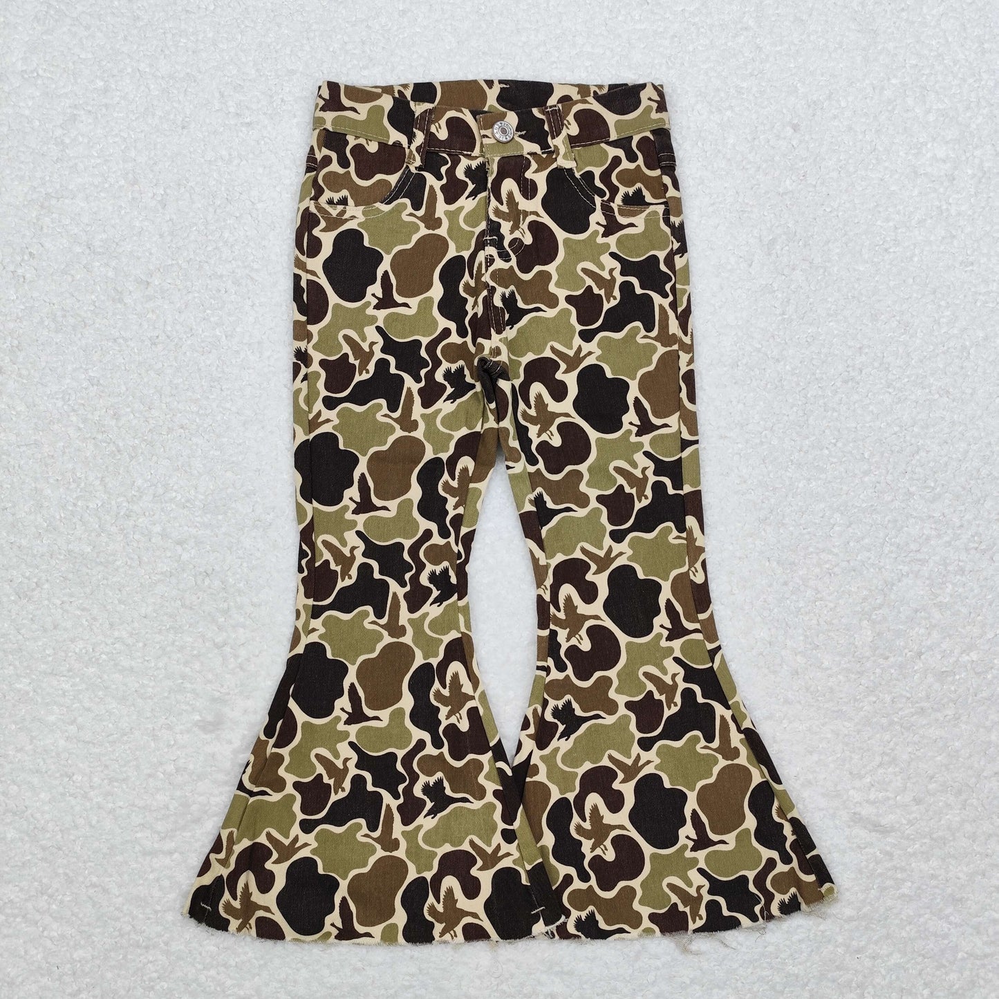 Baby Girl Green Brown Camo Denim Bell Pants