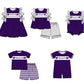 ( Moq 5 Each Style ) Baby Boys Girls Short Sleeves Team Sibling Purple Romper Dress Set