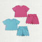 Sibling Baby Girls Kids Short Sleeves Shirts Cotton Pockets Scallop Shorts Summer Clothes Sets RTS