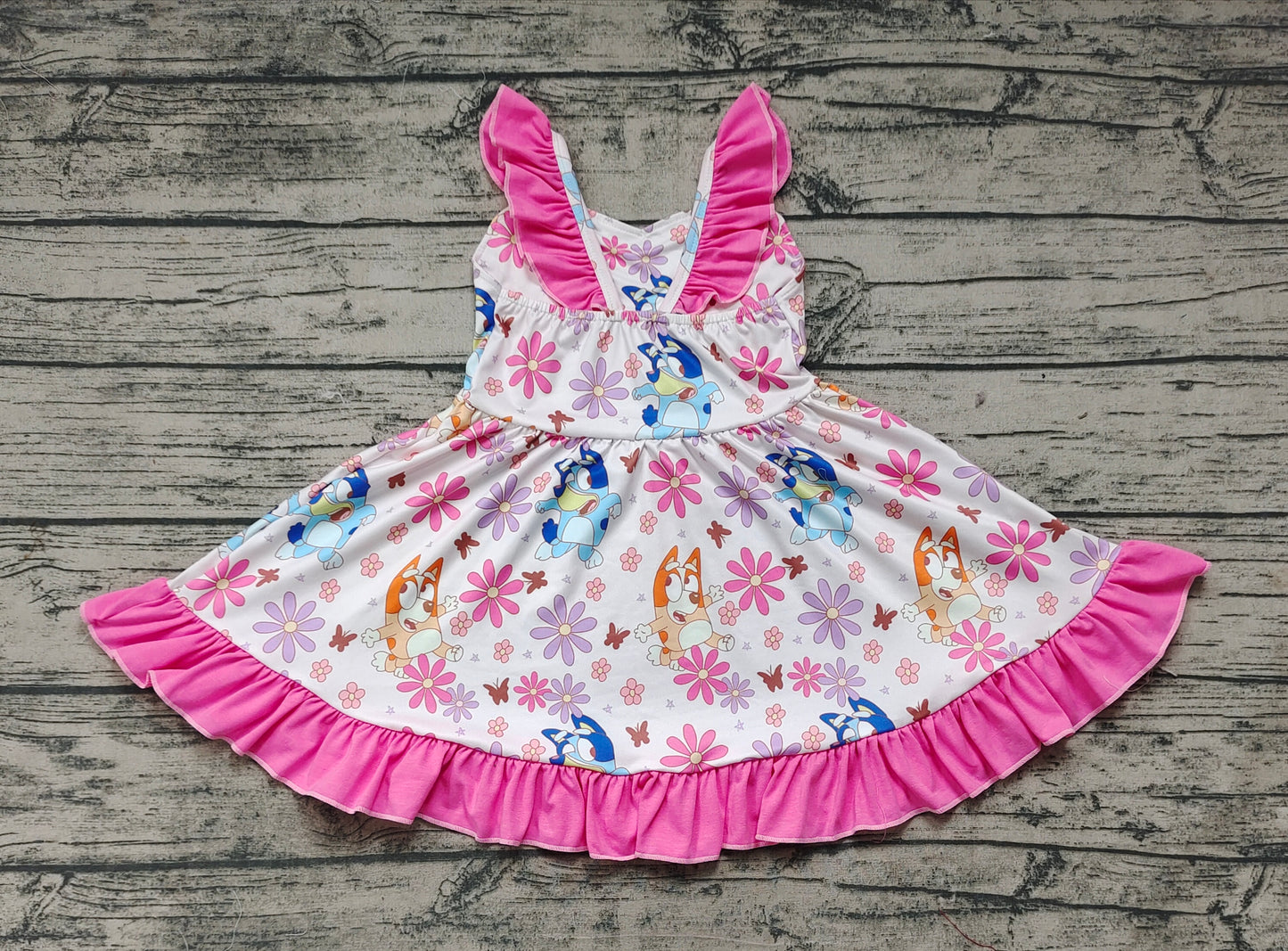 Moq 3 Pre-order GSD0865 Baby Girl Floral Dogs Summer Dress