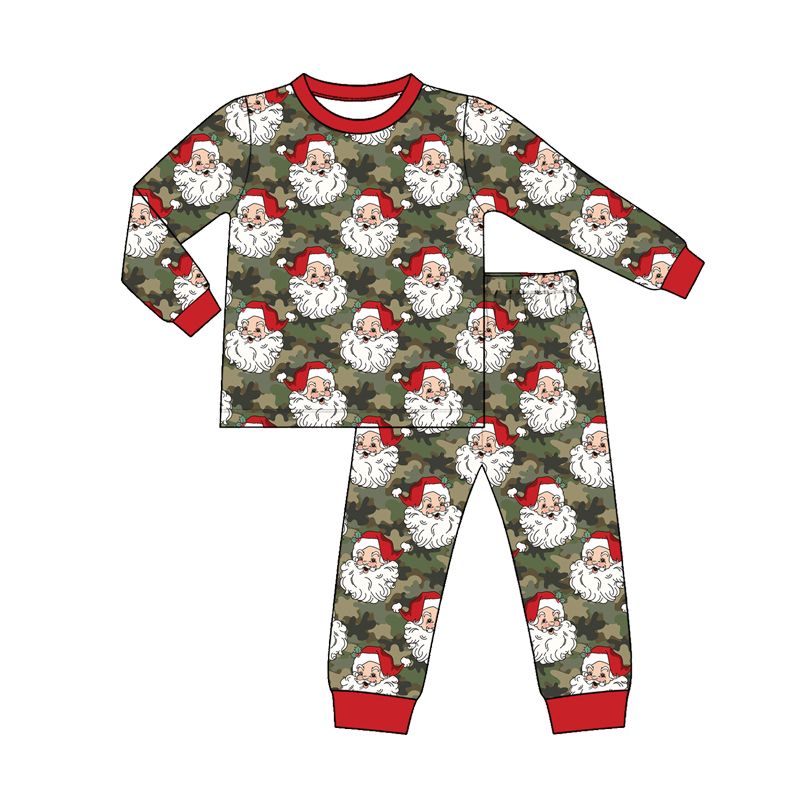 ( Moq 5 ) Preorder Baby Boys Kids Santa Christmas Shirt Pants Pajamas Camo Set Clothes