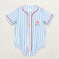 Baby Boy Girl Blue Stripes Baseball Sibling Summer Romper Clothes Set