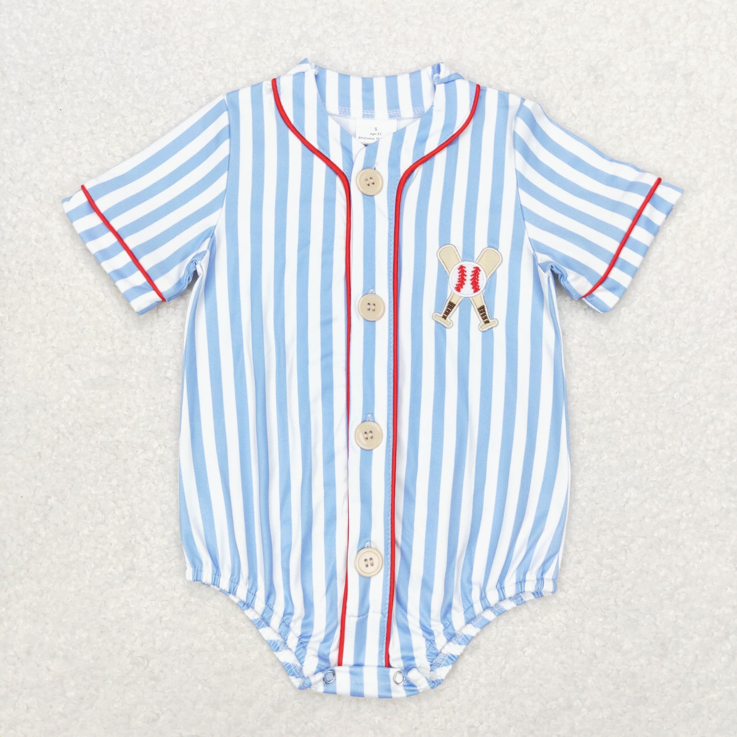 Baby Boy Girl Blue Stripes Baseball Sibling Summer Romper Clothes Set