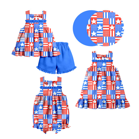 ( Moq 5 Each Style ) Baby Girls Kids Sleeveless Stars Sibling 4th of July Romper Dress Set