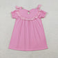 Baby Girls Short Sleeves Embroidery Smocked Floral Crosses Easter Pink Knee Length Dress RTS