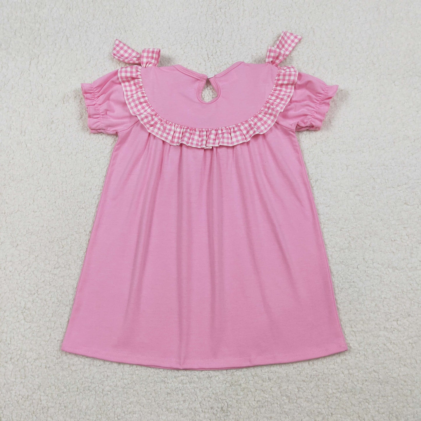 Baby Girls Short Sleeves Embroidery Smocked Floral Crosses Easter Pink Knee Length Dress RTS