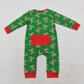 Baby Boy Long Sleeves Christmas Candy Cane Zipper Green Bamboo Romper