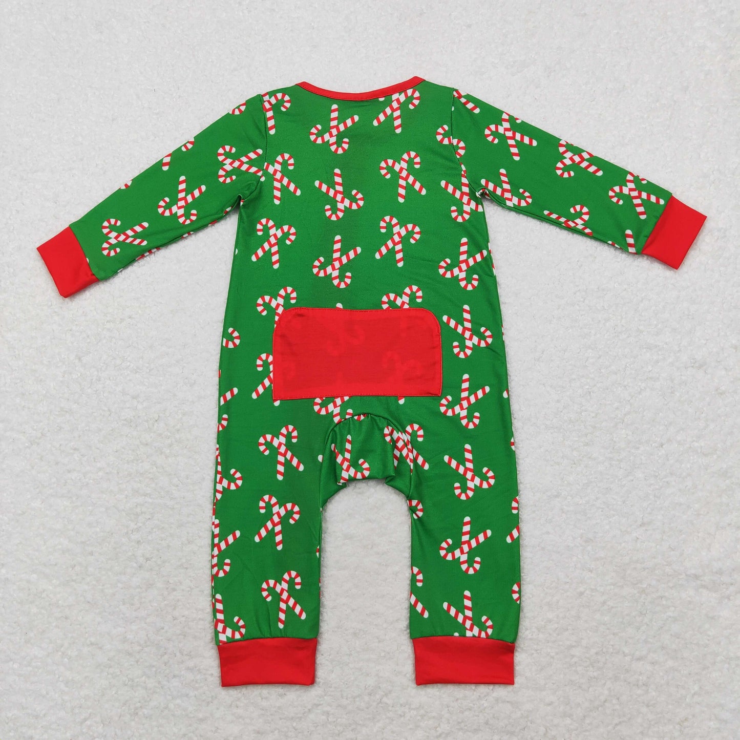 Baby Boy Long Sleeves Christmas Candy Cane Zipper Green Bamboo Romper