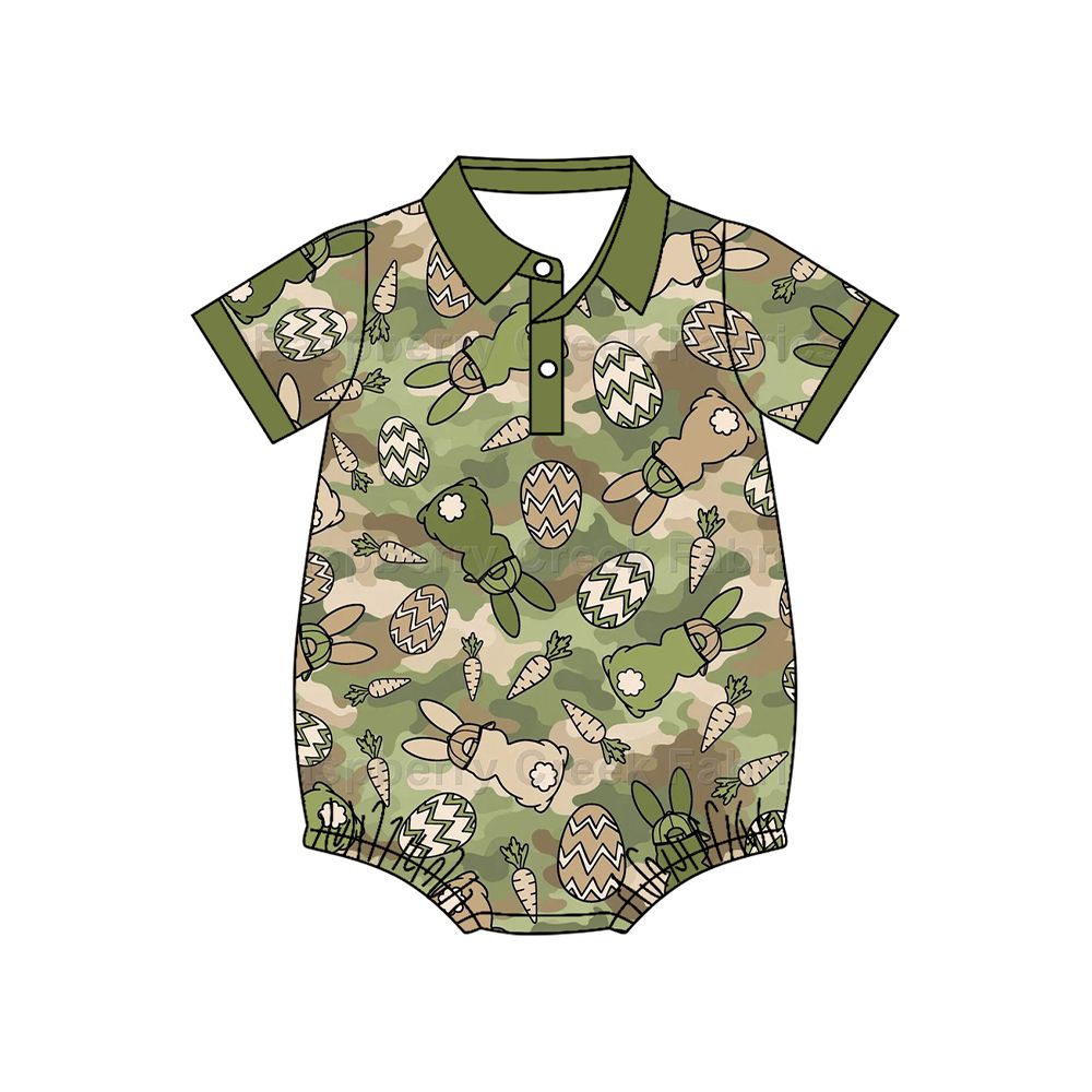 ( Moq 5 ) Preorder Baby Boys Infant Rabbits Eggs Easter Bubble Romper Camo Clothes