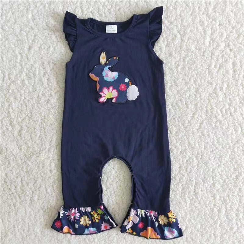 Promotion b8-11 Baby Girl Embroidery Rabbit Floral Easter Romper