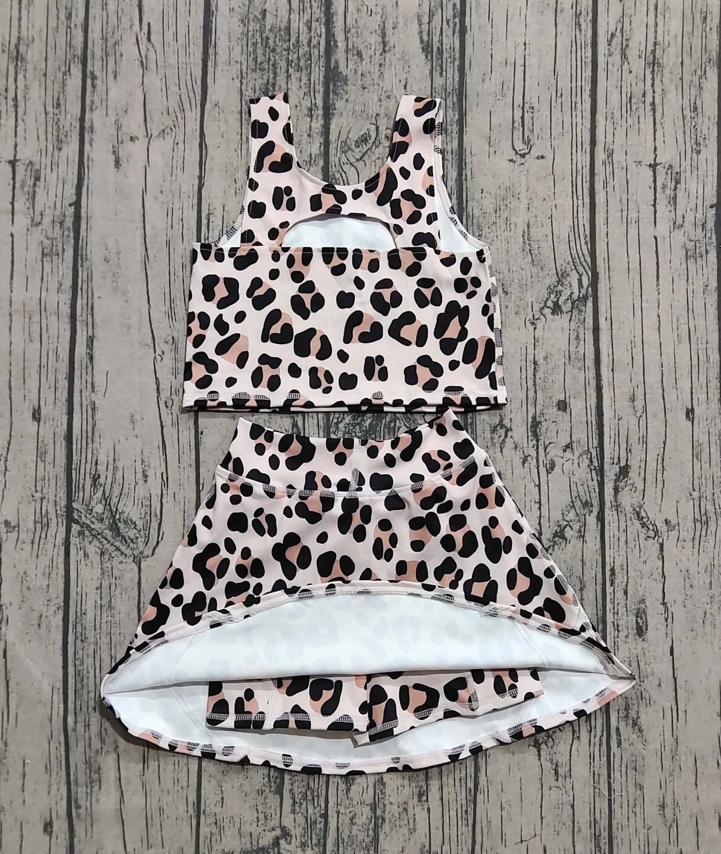 Baby Girl Sleeveless Leopard Tops Skort Yoga Active Set RTS