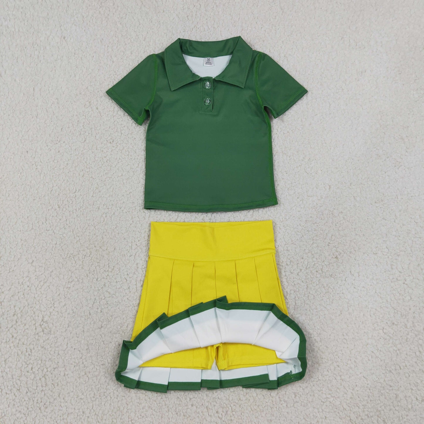 Baby Girls Kids Short Sleeves Green Buttons Shirt Skirt Shorts Yoga Active Set Clothes RTS