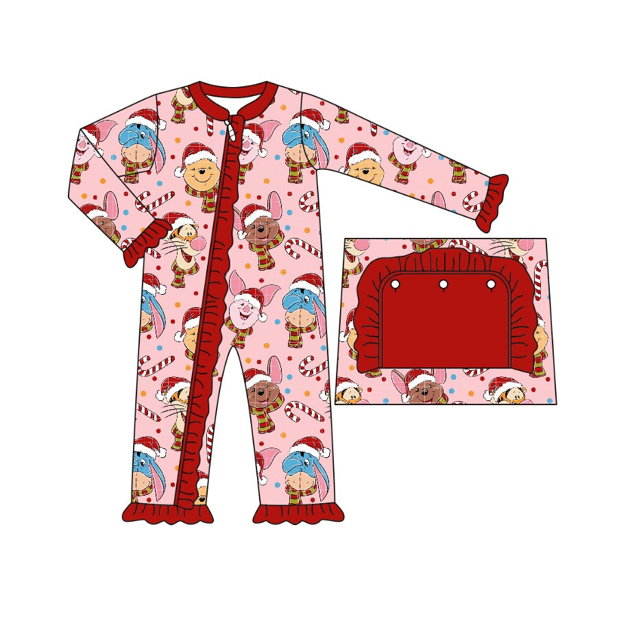 Baby Girl Christmas Bear Friends Sleeper Zipper Romper