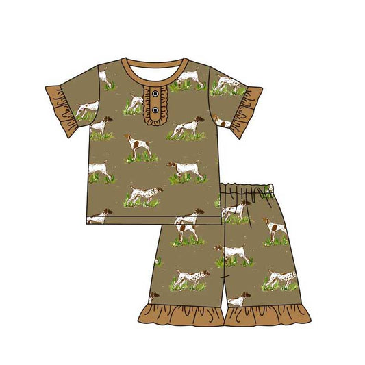 Baby Girl Short Sleeves Dogs Shirt Hunting Shorts Pajamas Set Moq 5