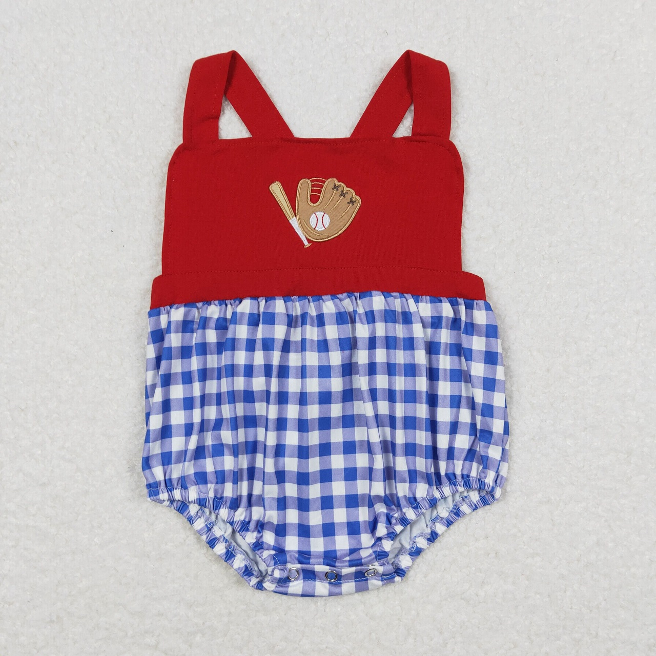 Baby Girl Sleeveless Embroidery Baseball Plaid Bubble One Piece Summer Romper