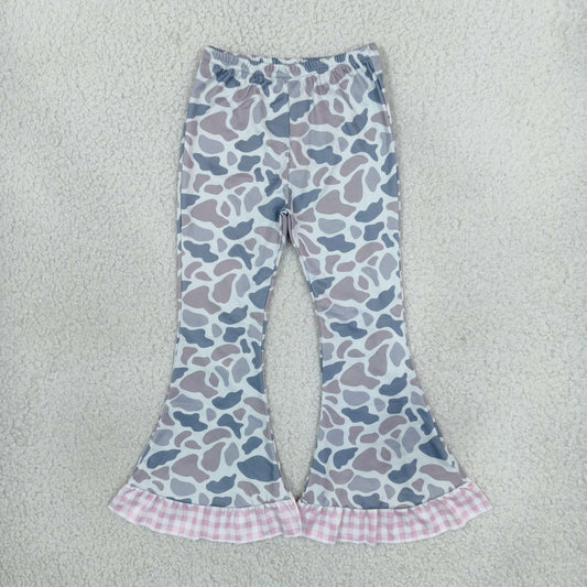 Baby Girls Kids Plaid Ruffle Bell Pants Bottoms Grey Camo Clothes RTS
