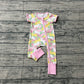 Baby Girls Short Sleeves Rabbits Camo Zipper Footie Easter Romper RTS