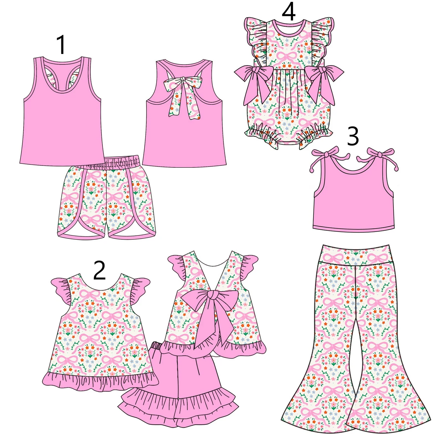 ( Moq 5 Each Style ) Baby Girl Short Sleeves Pink Floral Bows Sibling Summer Romper Dress Set 4.23