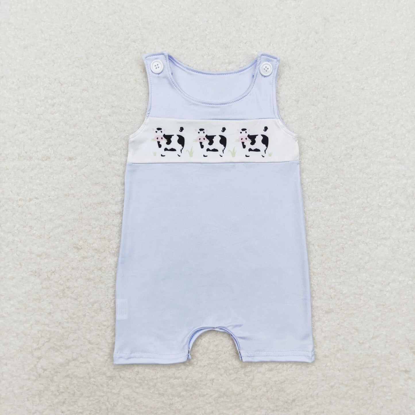 Baby Boy Sleeveless Cow Blue Romper