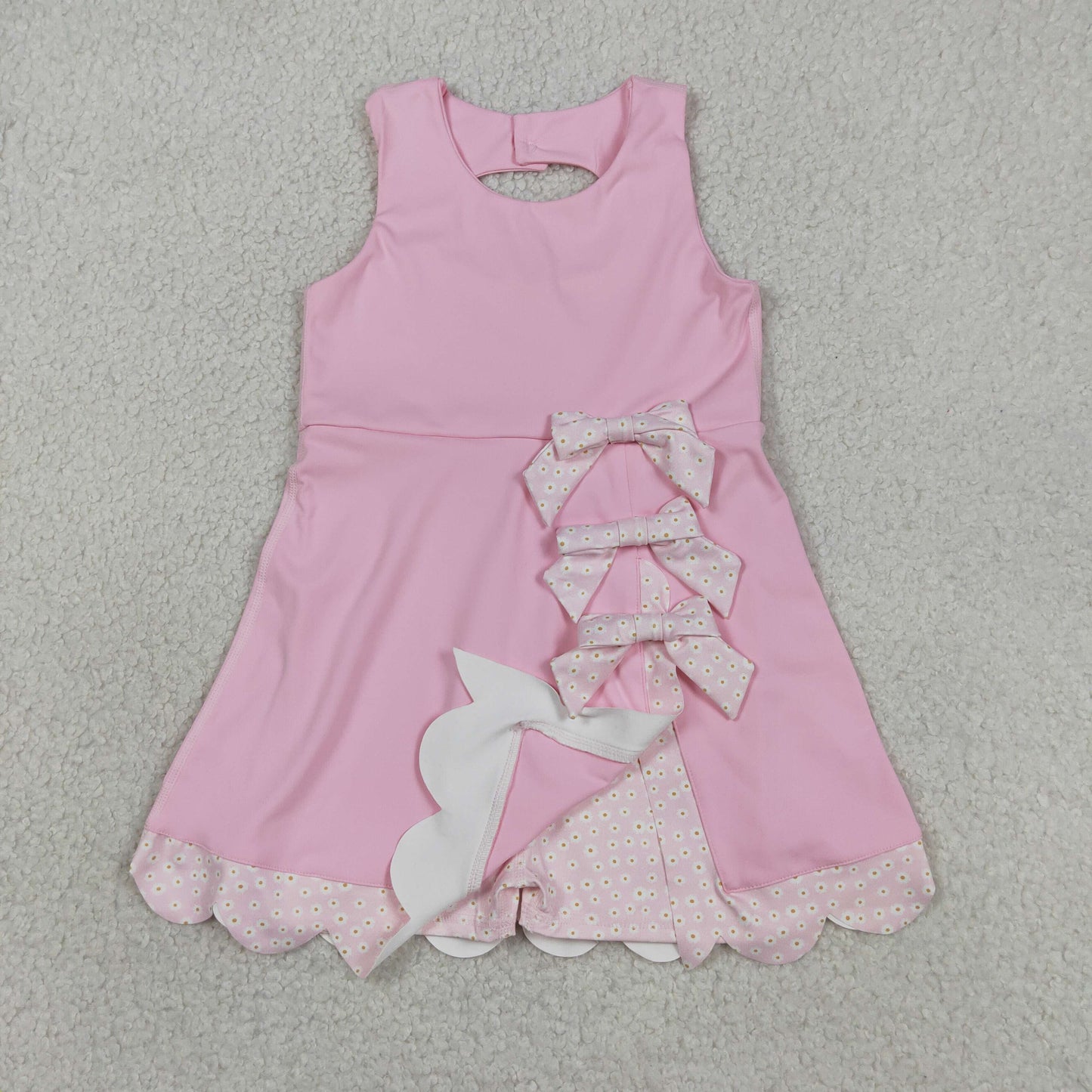 Sibling Baby Girls Kids Sleeveless Bows Yoga Scallop Shorts Dresses Clothes RTS