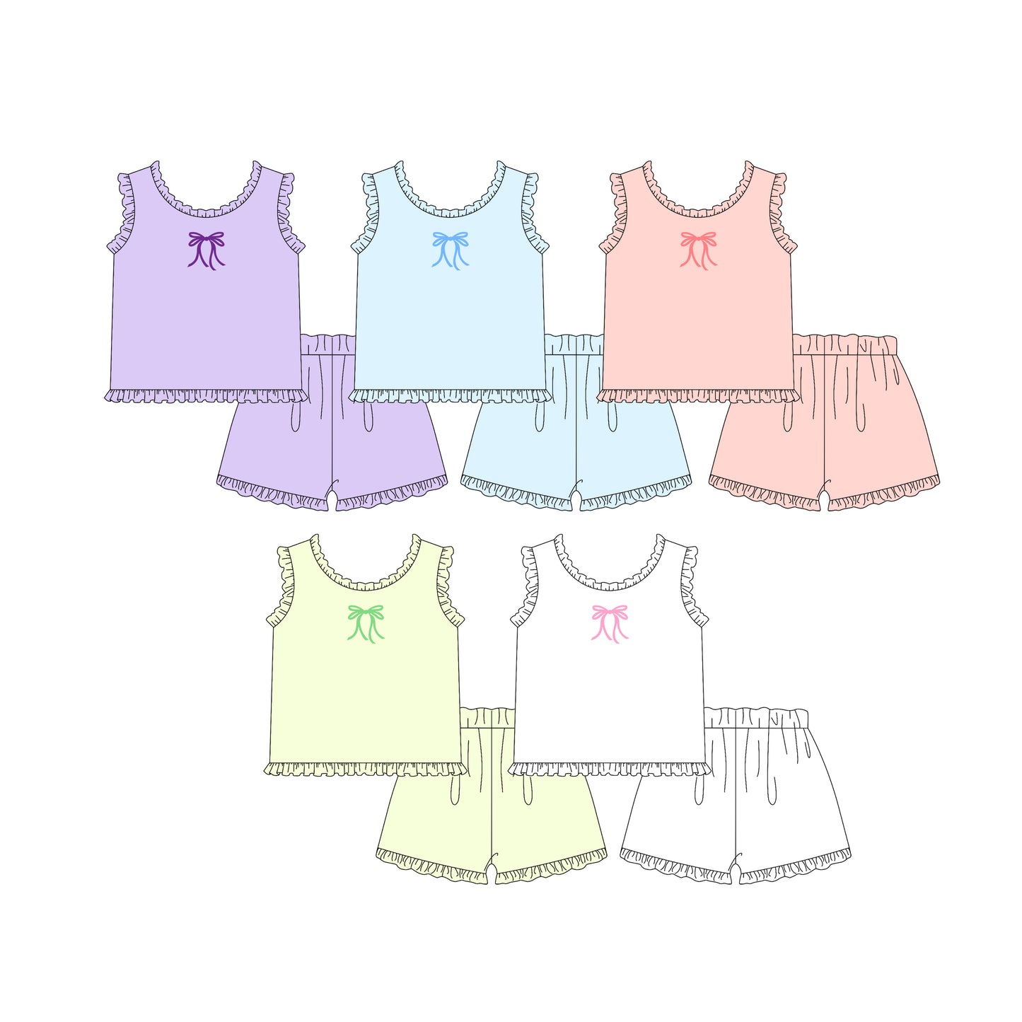 ( Moq 5 Each Style ) Sibling Baby Girls Kids Sleeveless Bows Tops Shorts Pajamas Sets Summer Clothes
