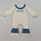 Sibling Baby Boys Girls Embroidery turkey Pumpkins Plaid Thanksgiving Fall Romper Set RTS