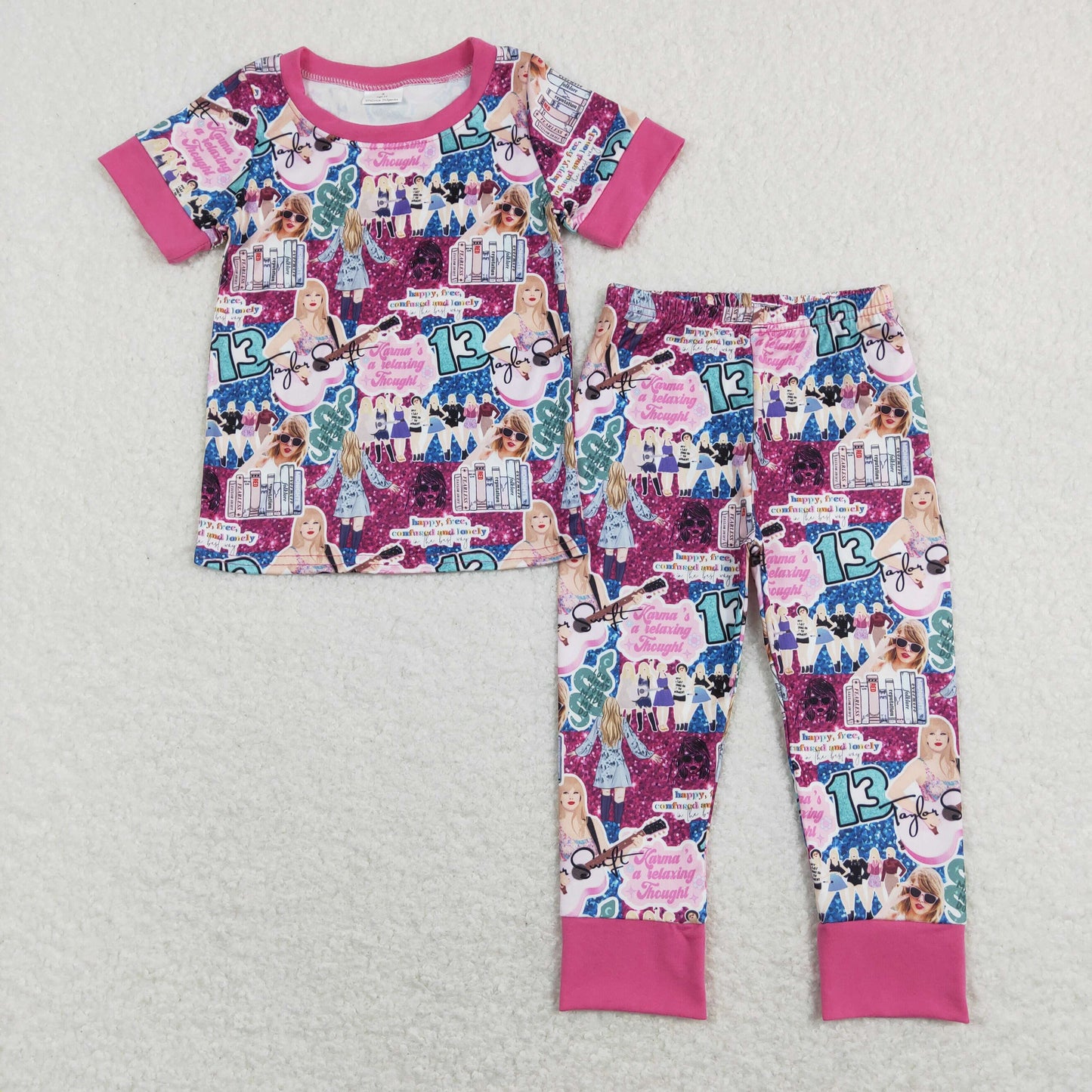 GSPO1332 Baby Girl Short Sleeves Shirt Pants Set Singer Pajamas