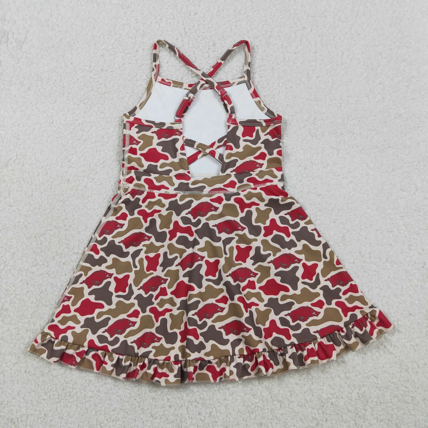 Baby Girls Kids Straps Pigs Camo Print Team Yoga Ruffle Knee Length Dress RTS