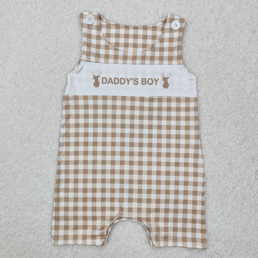 RTS Baby Infant Daddy's Boy Deers Plaid Buttons Romper