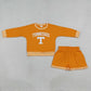 Baby Girls Kids Long Sleeves Orange Shirt Shorts Cotton Set Team Clothes RTS