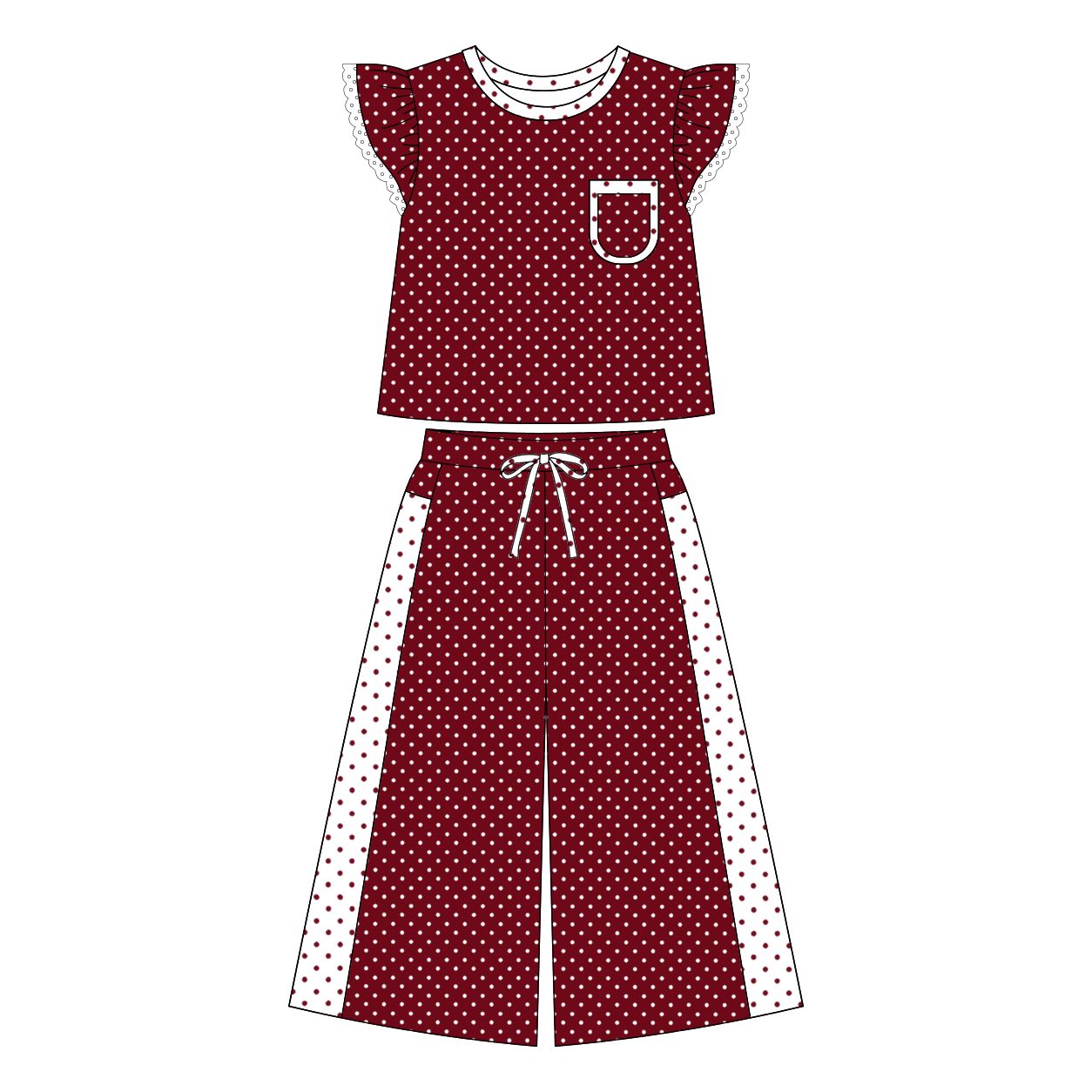 ( Moq 5 ) Preorder Baby Girl Kids Short Sleeves Pocket Shirt Dots Pants Red Set Clothes
