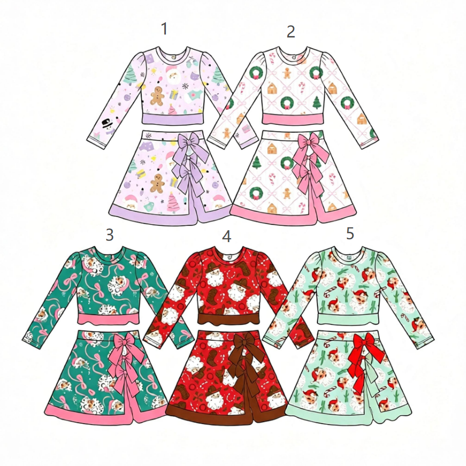 ( Moq 5 Each Style ) Sibling Baby Girls Kids Christmas Santa Shirts Bows Skirts Shorts Sibling Sets Clothes