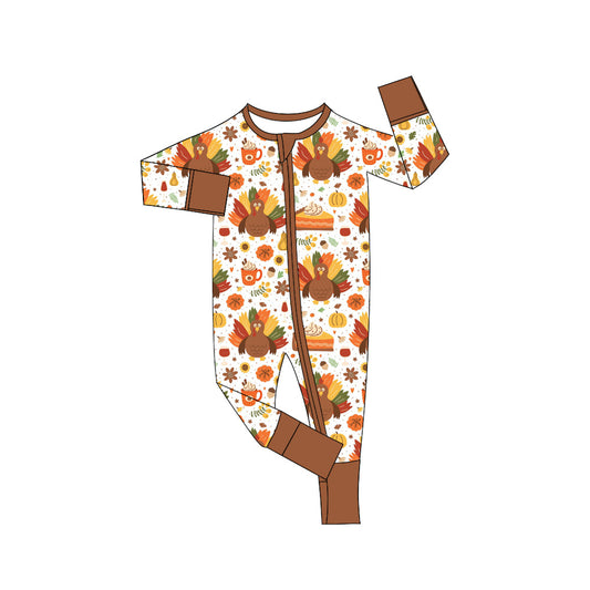 Moq 5 Baby Toddler Boys Thanksgiving Turkey Long Sleeve Zip Romper