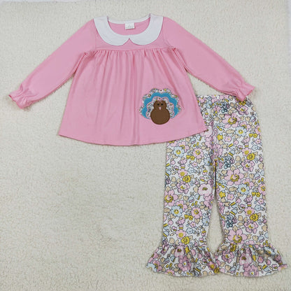 Baby Boy Girl Long Sleeves Embroidery turkey Sibling Thanksgiving Fall Romper Set RTS