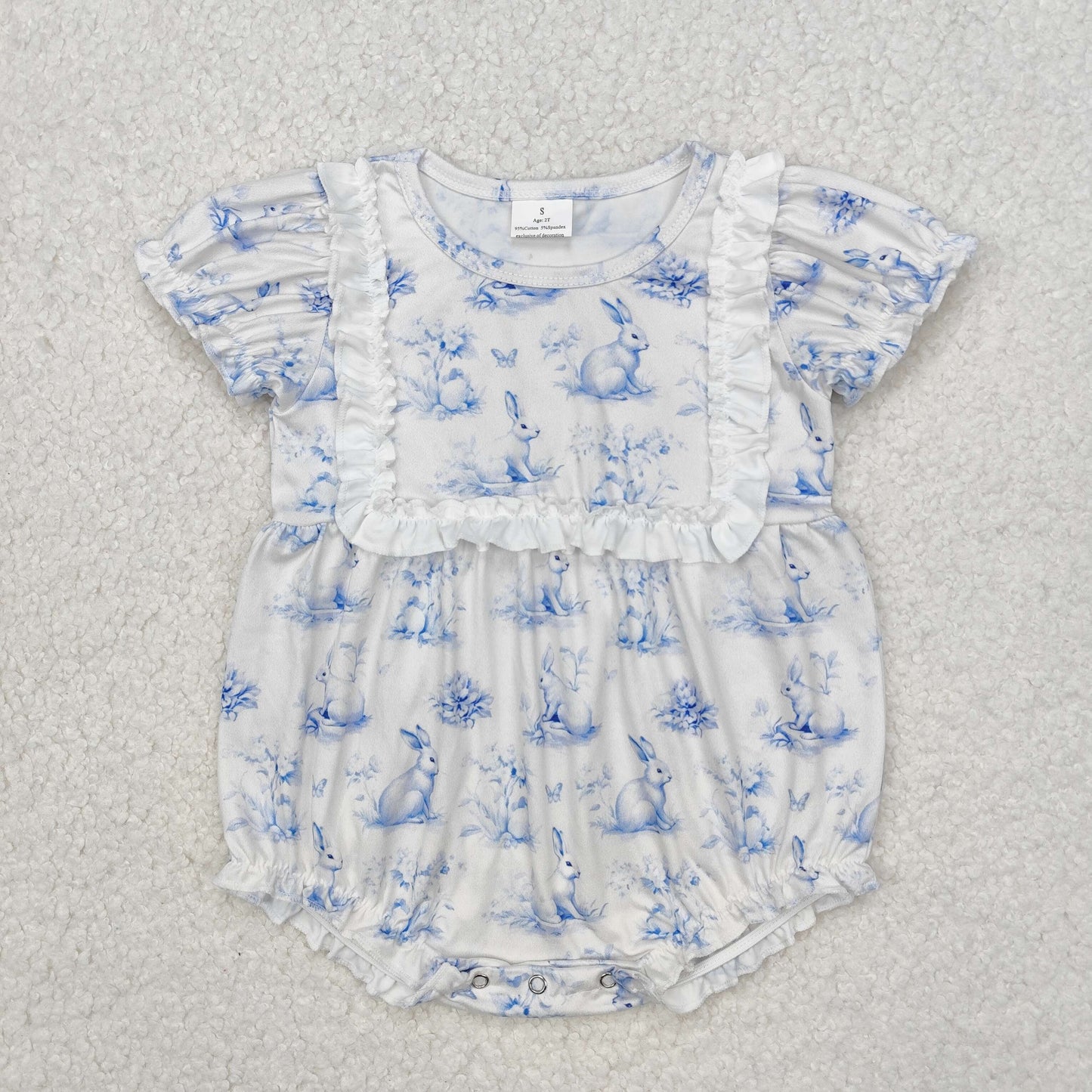 Baby Girl Infant Short Sleeves Rabbit Butterfly Bubble Easter Romper