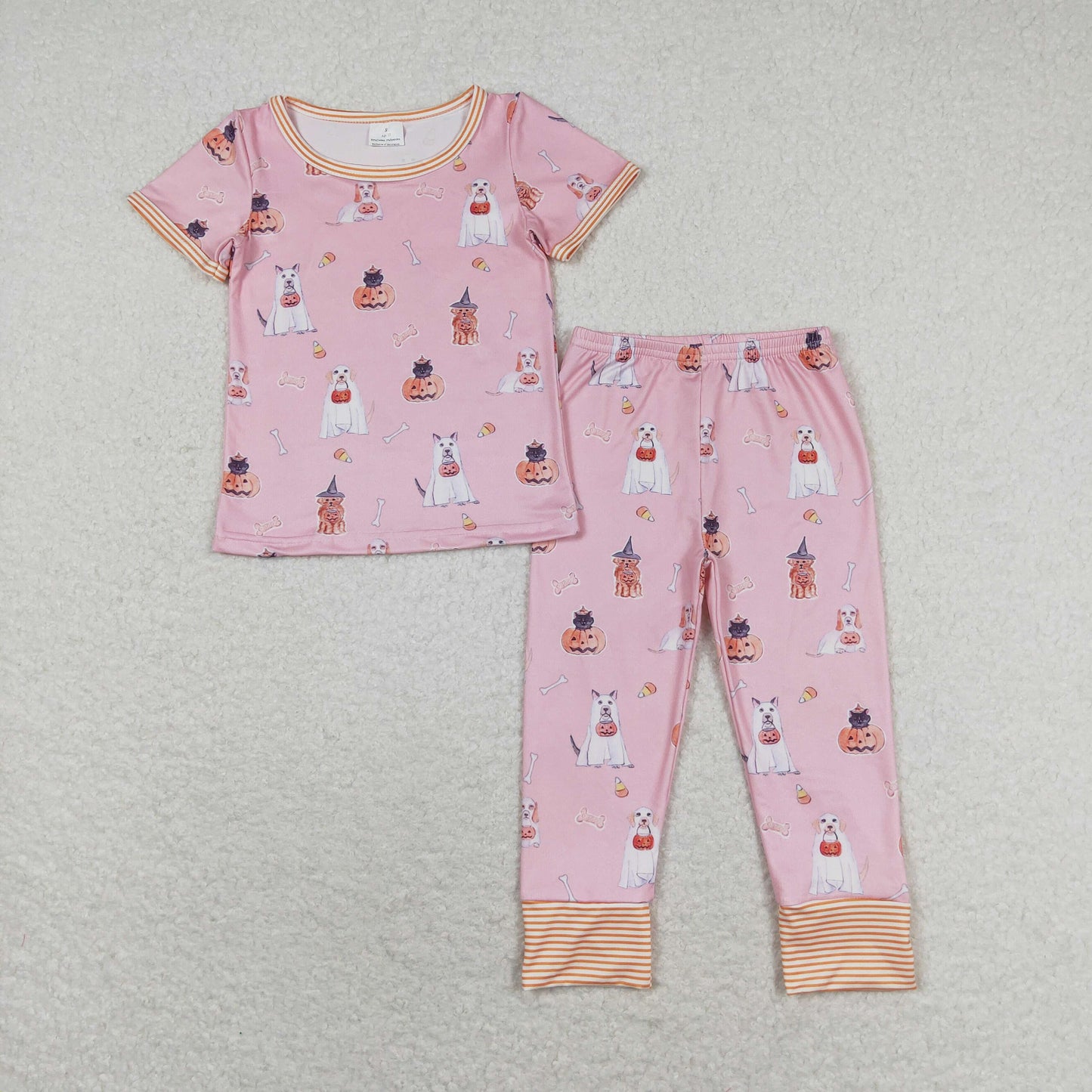 Baby Girl Short Sleeves Dog Pumpkin Shirt Pants Pajamas Halloween Set